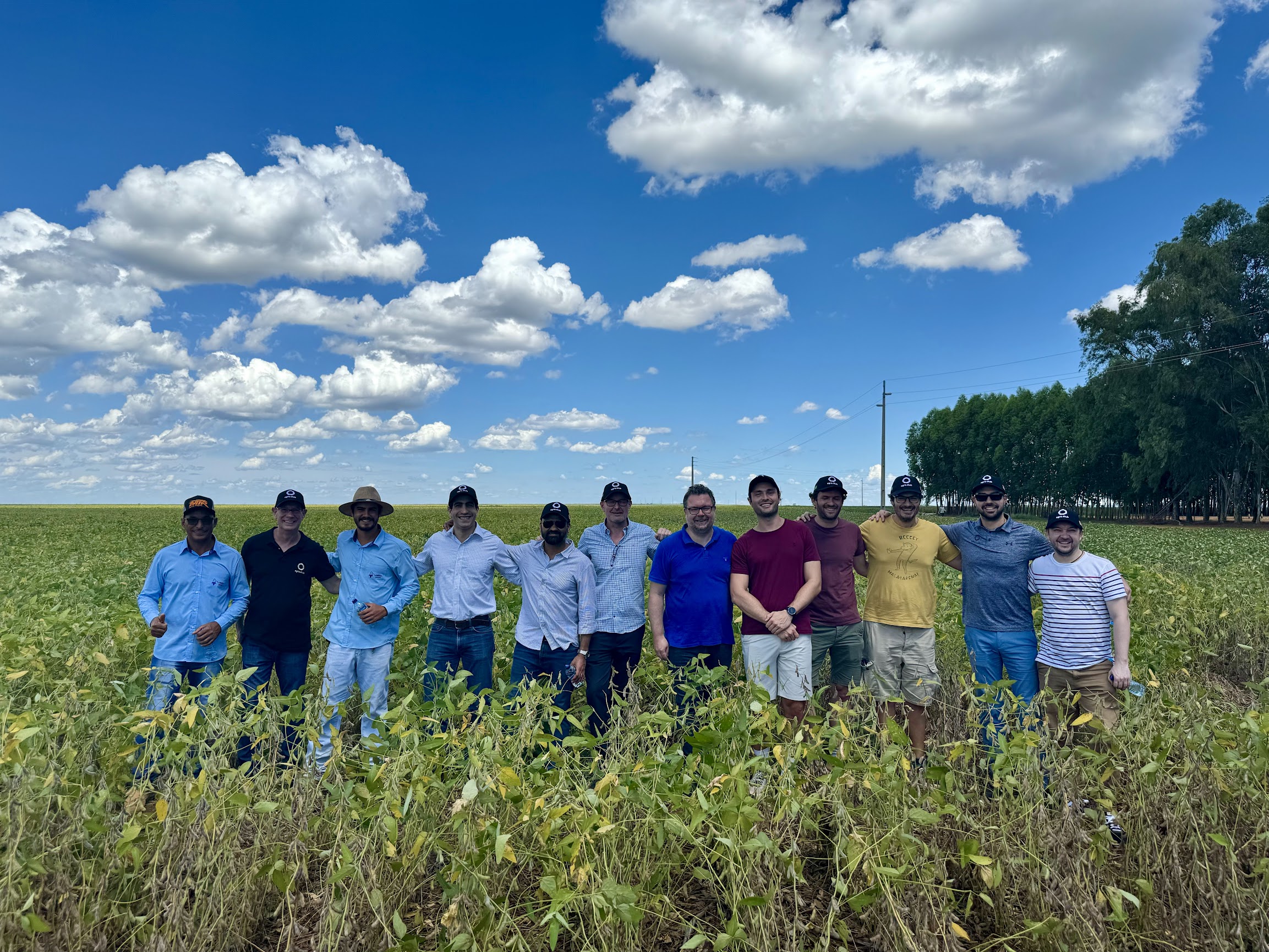 Michiel de Jongh with a team in a soybean field
